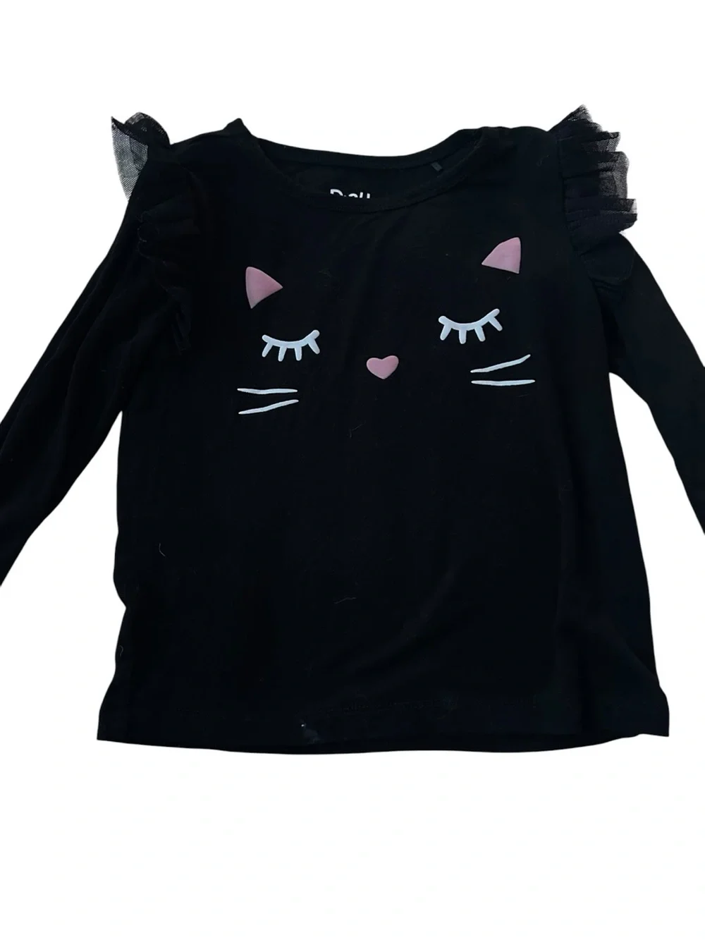 Little Sleepies black cat shirt featuring tulle ruffle shoulders
